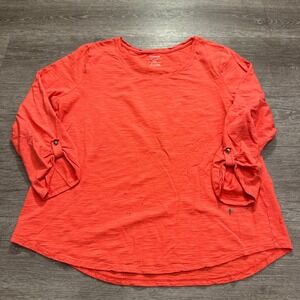 Chicos Top Womens 3 The Ultimate Tee Long Sleeve Roll Tab Modal‎ Lounge Casual